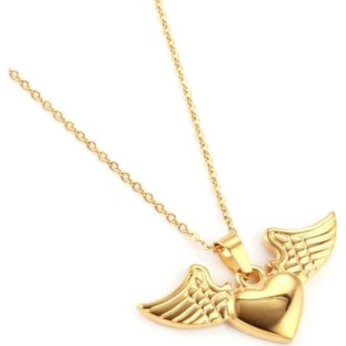 Xinxuanmei Angel Wings Heart Necklace Woman Stainless Steel Jewelry For Woman Chocker Chain Necklace Pendant Free Shipping