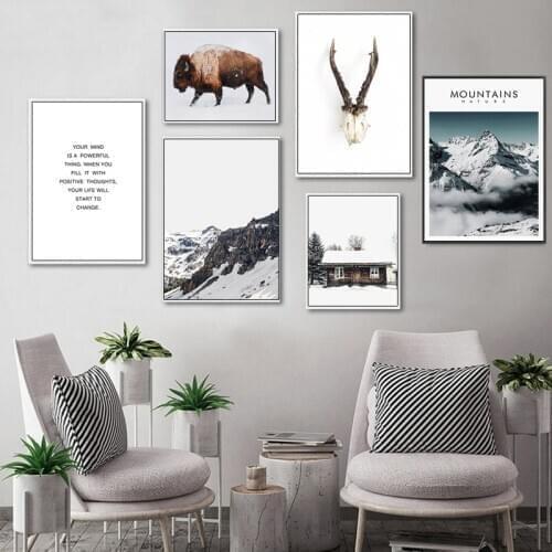 Nordic Decor Motivational Life Quote Poster and Prints Snow Mountain Landscape Wall Art Canvas Painting Pictures for Living Room