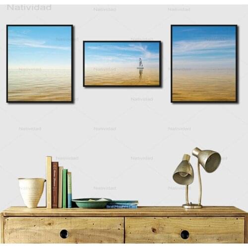 Small Boat Driving On Calm Sea Scenery Nordic Posters and Prints Home Decor for Living Room Wall Art Modern Canvas Painting