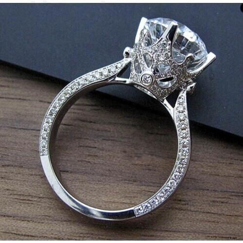 Luxury Jewelry Women Engagement ring Round cut 9mm 3ct AAAAA zircon cz Silver color Female Wedding Band Ring