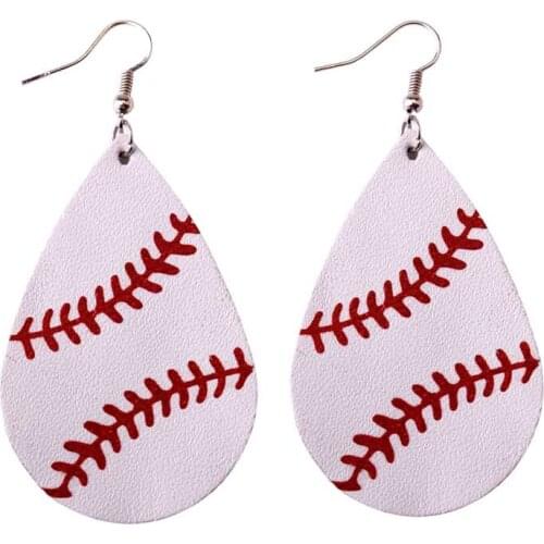 ZWPON 2020 Baseball Leather Earrings Women Sports Neon Green Softball Earrings Teardrop Earrings Fashion Jewelry