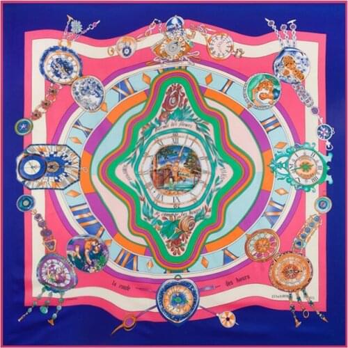 130cm*130cm 2019 New Twill Silk Scarf Women Rome clock Print Luxury Brand Scarf Large Square Scarves Femal Hijab Foulard Bandana