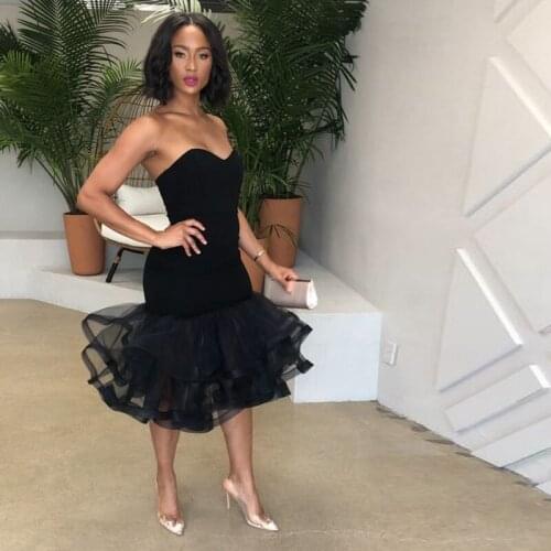 Modern Fashion Black Mid Calf Mermaid Women Dresses To Christmas Party Sexy Sweetheart Sexy Party Dress