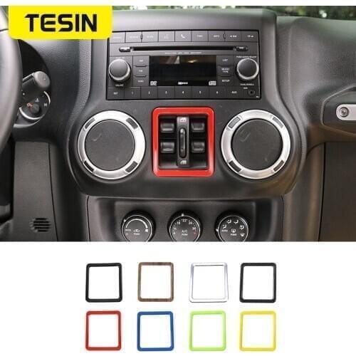TESIN ABS Car Interior Window Switch Button Decoration Frame Cover Sticker for Jeep Wrangler JK 2011 Up Car Accessories Styling