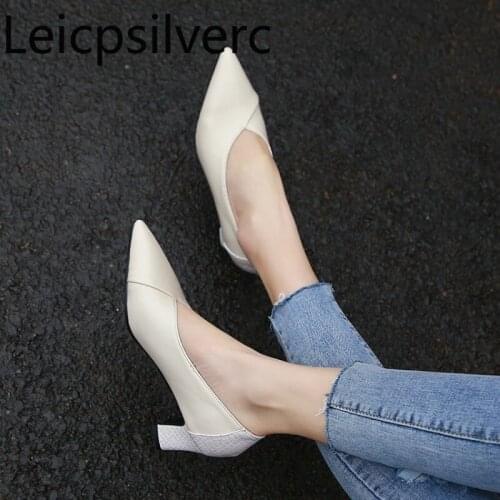 Pumps Spring and autumn new style fashion Color matching Pointed Shallow mouth Thick heel mid heel Womens shoe plus size 28-46