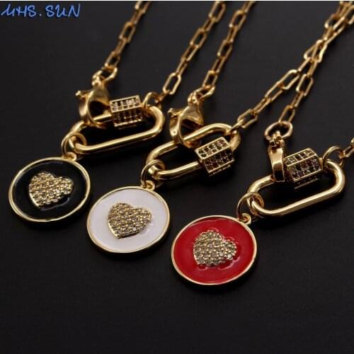 MHS.SUN Unique Fashion Heart Pendant Necklace With AAA Zircon Chunky Chain Necklace Women/Men Choker Jewelry For Hip Hop Gift