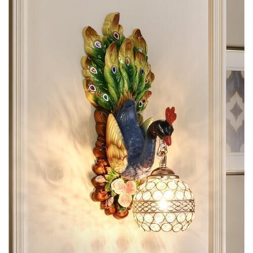 Southeast Peacock Wall Lamps crystal lamp bedside bedroom aisle European pastoral style living room TV background lamp LU809175
