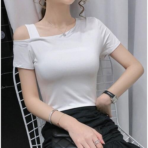 Plus Size Women Summer Solid T-shirt Sexy Off Shoulders Slash-Neck Short-Sleeved Tshirt Fashion Lady Office Elegant Tops