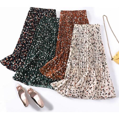 Women 2021 Summer Korean Floral Print Midi Skirt Beach Holiday Elastic High Waist Pleated Skirts Female Jupe Vestidos Y828