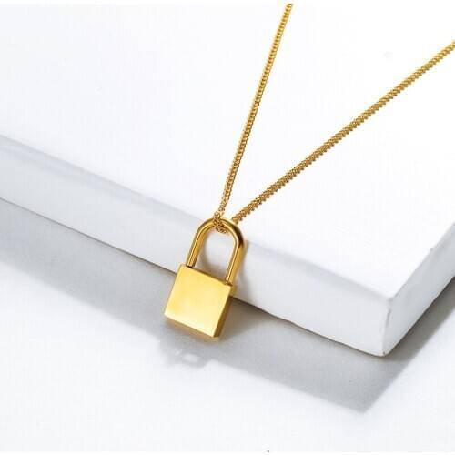 Gold Color Titanium Steel Lock Necklaces Thick Geometric Statement Necklaces for Women Minimalist Necklace Gift Instajewelry Hot