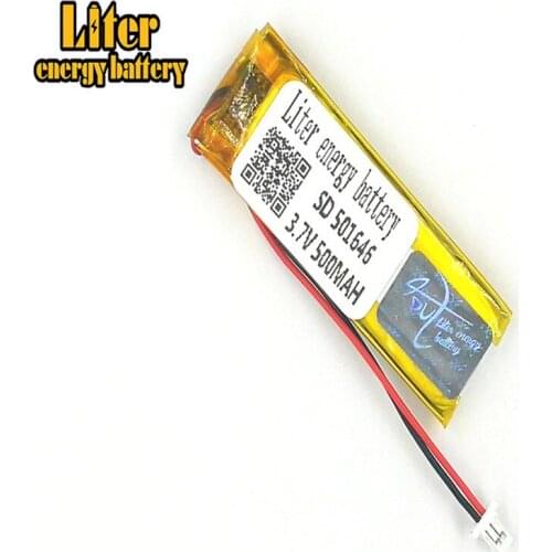 1.0MM 2pin connector 3.7 V 501646 500mah MP3 MP4 MP5 small toys lipo battery rechargeable li-ion battery