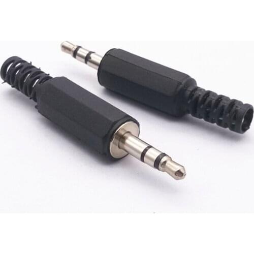 1/2/5pcs Black Plastic Pure Copper Conductor Housing Audio Jack Plug Headphone Stereo 3.5mm Male Adapter
