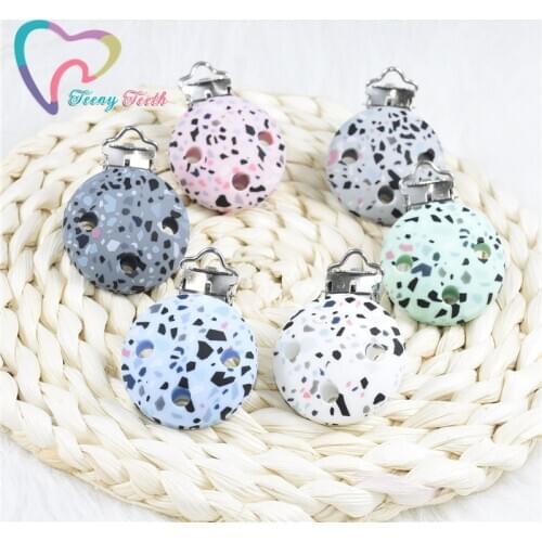 1 PC Terrazzo Round Shaped Pacifier Clip Silicone Bead Baby Teether Teething Accessories Clip Nipple Clasps Toy DIY Bead Tool