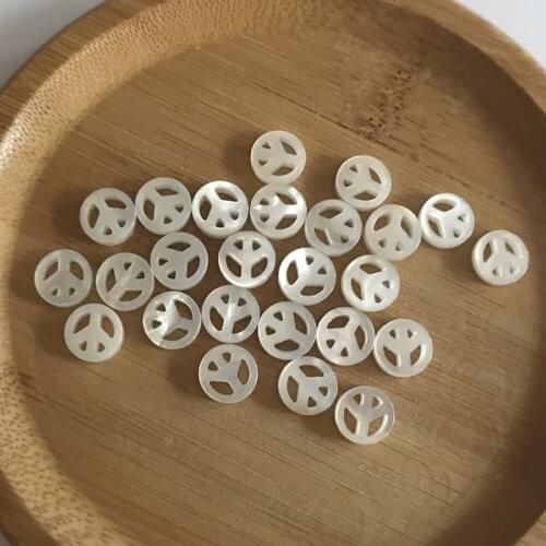 100PCS/Lot 10MM Natural Mother for Pearl Shell Peace Sign With Side Hole For DIY Bracelet Jewelry