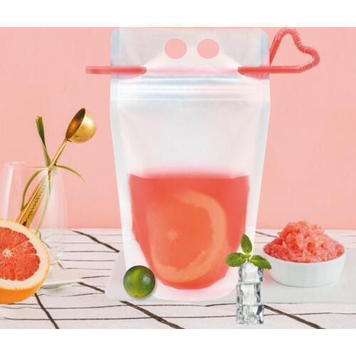 100pcs Stand Up Liquid Bag Wine Juice Beverage grind valve plastic hand hold bag