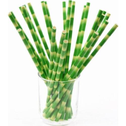 25PCs/ Lot Green Bambo Design Paper Straws For Birthday Wedding Decorative Festival Party Event Supplies Drinking Straws