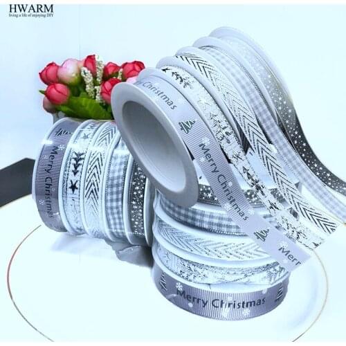 4lot silver merry Christmas decoration lace ribbon Gift wrapping tape printed Pentagram ribbon yarn dyed Plaid Christmas tree