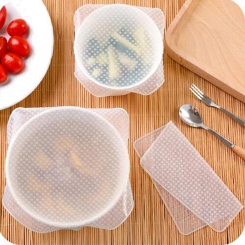 4Pcs/set Multifunctional Food Fresh Keeping Saran Wrap Kitchen Tools Reusable Silicone Food Wraps Seal Cover LX8513