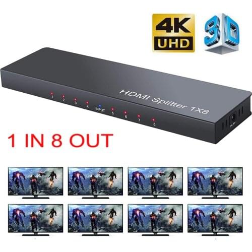 4K HDMI Splitter 1 IN 8 OUT Adapter 3D 8 Ports HDMI Splitter Box Metal 8 Way HDMI Splitter for PC STB PS3 Blu-Ray Player HDTV