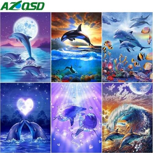 AZQSD 5D DIY Diamond Painting Dolphin Cross Stitch Full Square Drill Embroidery Cross Stitch Kit Animal Home Decoration