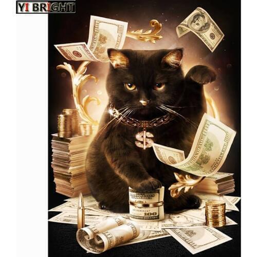 Diamond Painting Full Square Diamond Mosaic Dollar Cat Diamond Embroidery Picture Of Rhinestones Home Decoration