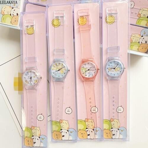 Anime Sumikko Gurashi Corner Creature Bio Cartoon Colorful Flash Light Watch PVC Action Figure Children Transparent Wristwatch