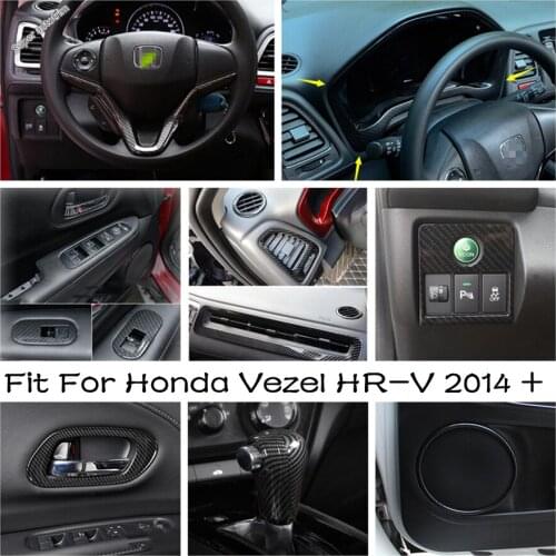 Auto Loudspeaker Horn / Window Rise Lift Down Control Decor Frame Cover Trim Carbon Fiber Fit For Honda Vezel HR-V 2014 - 2021