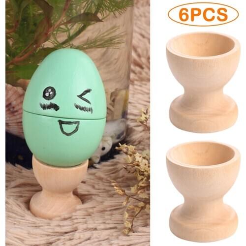 Behogar 6PCS DIY Blank Unfinished Wooden Easter Egg Cup Holder Stands for Party Display Decoration Kids Children Boys Girls Gift