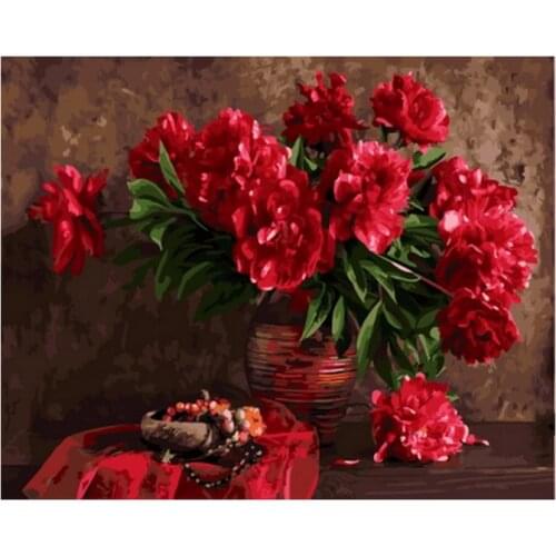 Frameless diy paintings by numbers flowers wall decor picture by numbers on canvas for home decor 4050cm red peony