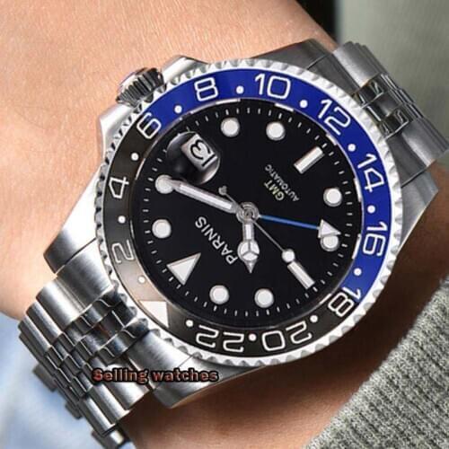 Parnis 40mm Watch Men Automatic Mechanical Watches GMT Luxury Sapphire Crystal Ceramic Bezel Luminous Waterproof Male Wristwatch