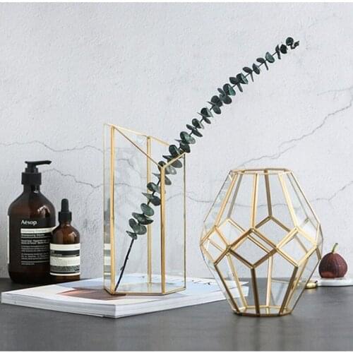 Nordic Creative Glass Vase Light Luxury Wind Phnom Penh Copper Glass Geometry Vase Flower Flower Storage Tube Tide Decoration