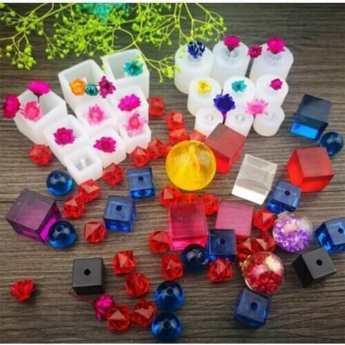 Crystal Epoxy Jewelry Mold Silicone mould Square Sphere with Hole Bead Pendant ab Glue Handmade Accessories Material
