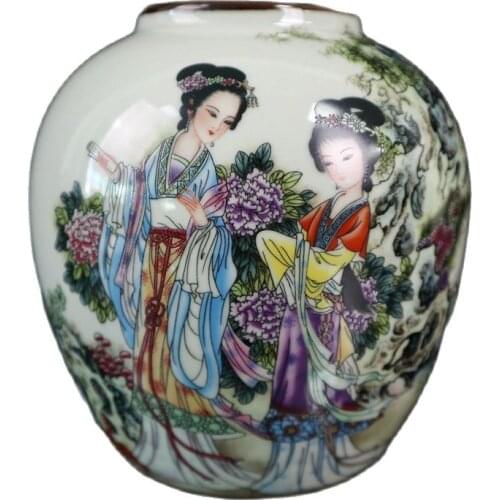 Chinese Old Porcelain Pastel Jar With Portrait of Lady Painting Jar Pattern Storage Tank