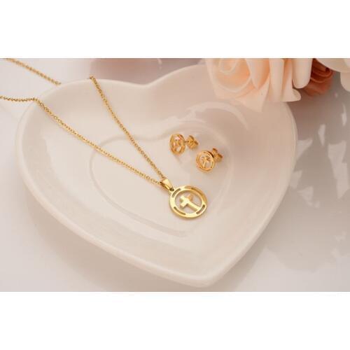 Gold jesus cross Pendant Necklace chain Earrings sets Jewelry Gold Christian jewelry sets for women girl Best Jesus Gifts