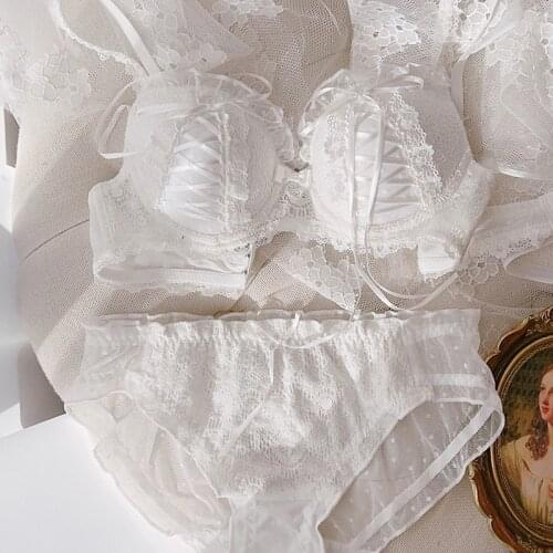 Japanese Sexy Push Up Bra Panties Set Underwear Women Sweet Cute Luxury Lingerie Femme White Black Pink Bralette Bra Brief Sets