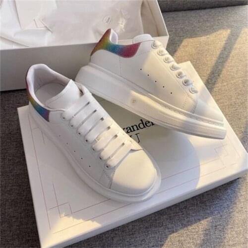 2021 Net Red New Leather Old Shoes, Rainbow Tail Casual Sneakers, Cowhide Thick-soled Men and Women Models Free Shipping