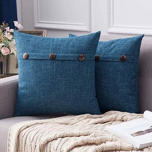 2Pcs Linen Throw Pillow Case Cushion Case Triple Button Vintage Farmhouse Pillowcase for Couch Sofa Bed