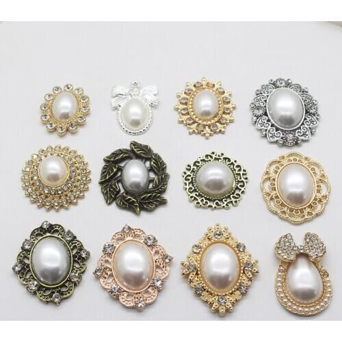 Mix Size Metal Buttons For Clothing Rhingestones Alloy Pearl Button 10pcs/Lot Silver Gold Sewing Handwork Accessories Decoration