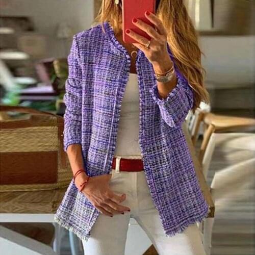 Sweet Style Women Autumn Winter Outerwear Plaid Open Front Woolen Cardigan Jacket Coat