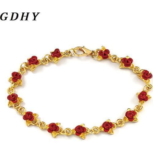 Fashion Rose Leaf Bracelet Red Rose Leaf Bracelet Flower Alloy Design String Bracelet For Women Jewelry Gift