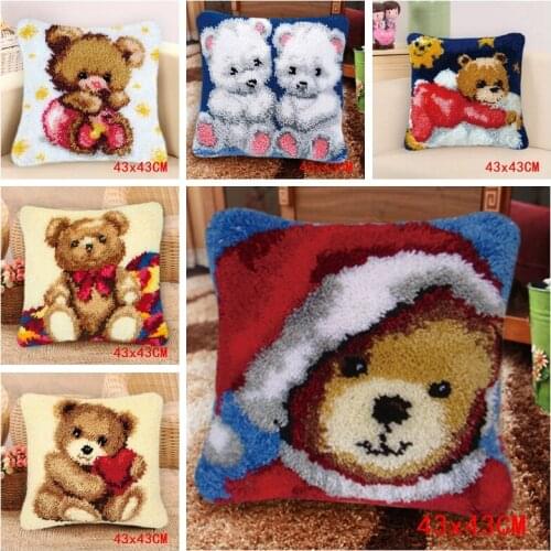 Pillowcase Latch Hook Kits Bear Smyrna Foamiran For Needlework Latch Hook Animal Series DIY Carpet Embroidery kussen knooppakket