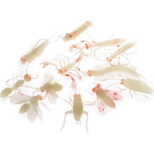Novelty 12Pcs Soft Spider Insect Night Glow Worms Halloween Toy Joke Gag BX0D