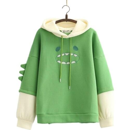 New Arrival 2020 Women hooded Sweatshirt Casual Loose Long Sleeve cartoon embroidery Hoodies Female winter fleece thick Pullover