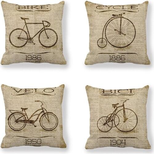 One Side Print Cushion Cover Linen Throw Pillow Case Bike for Home Sofa Seat Cute Vintage Decoration 45X45cm Customs Made