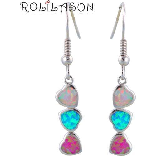 Party gift Wholesale & Retail Color Fire Opal Silver Stamped Dangle Earrings Fashion Opal Jewelry OE292