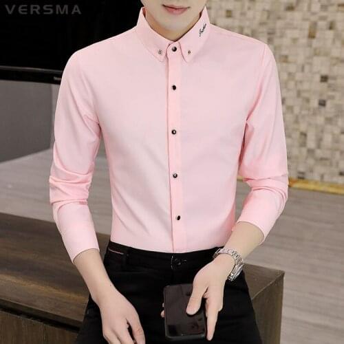 VERSMA New Casual Fashion Shirt Men Solid Cotton Mens Dress Shirt Slim Fit Business Suit White Shirt British Style Plus Size Men
