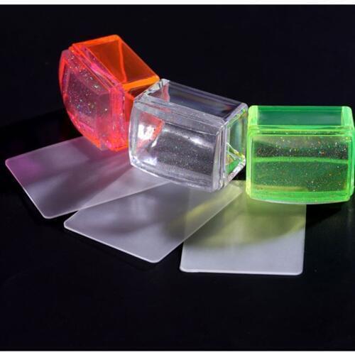 Clear Handle Rectangle Nail Stamper Silicone Jelly Head with Scraper Holographic Design Stamping Tool Manicure Nail Stamper Set
