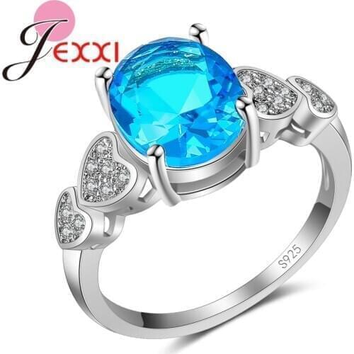 Luxurious Blue Ring Genuine 925 Sterling Silver SilverCocktail Party Rings CZ Stone Women Female Size 6-9 Free Gift Package
