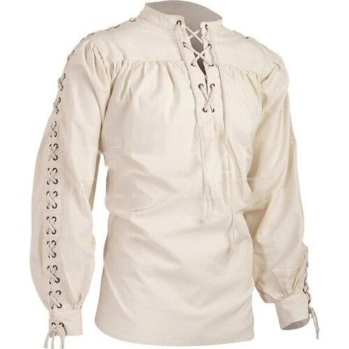 Mens Medieval Long Sleeve Shirt Lace Up Blouse V Neck Tee Tops Punk Gothic S-5XL NEW