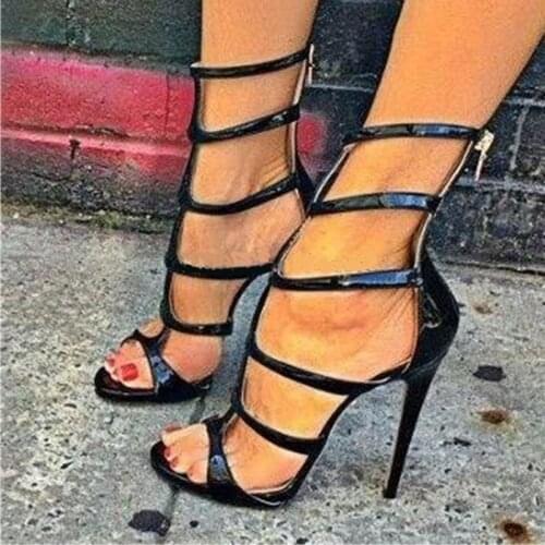 Sexy White Black Strappy Sandals Gladiator High Heels Hollow Dress Shoes Back Zipper Open Toe Stiletto Heel Summer Shoes